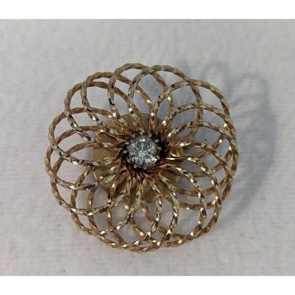Whirligig Flower Rhinestone Center Brooch - Picture 2 of 9